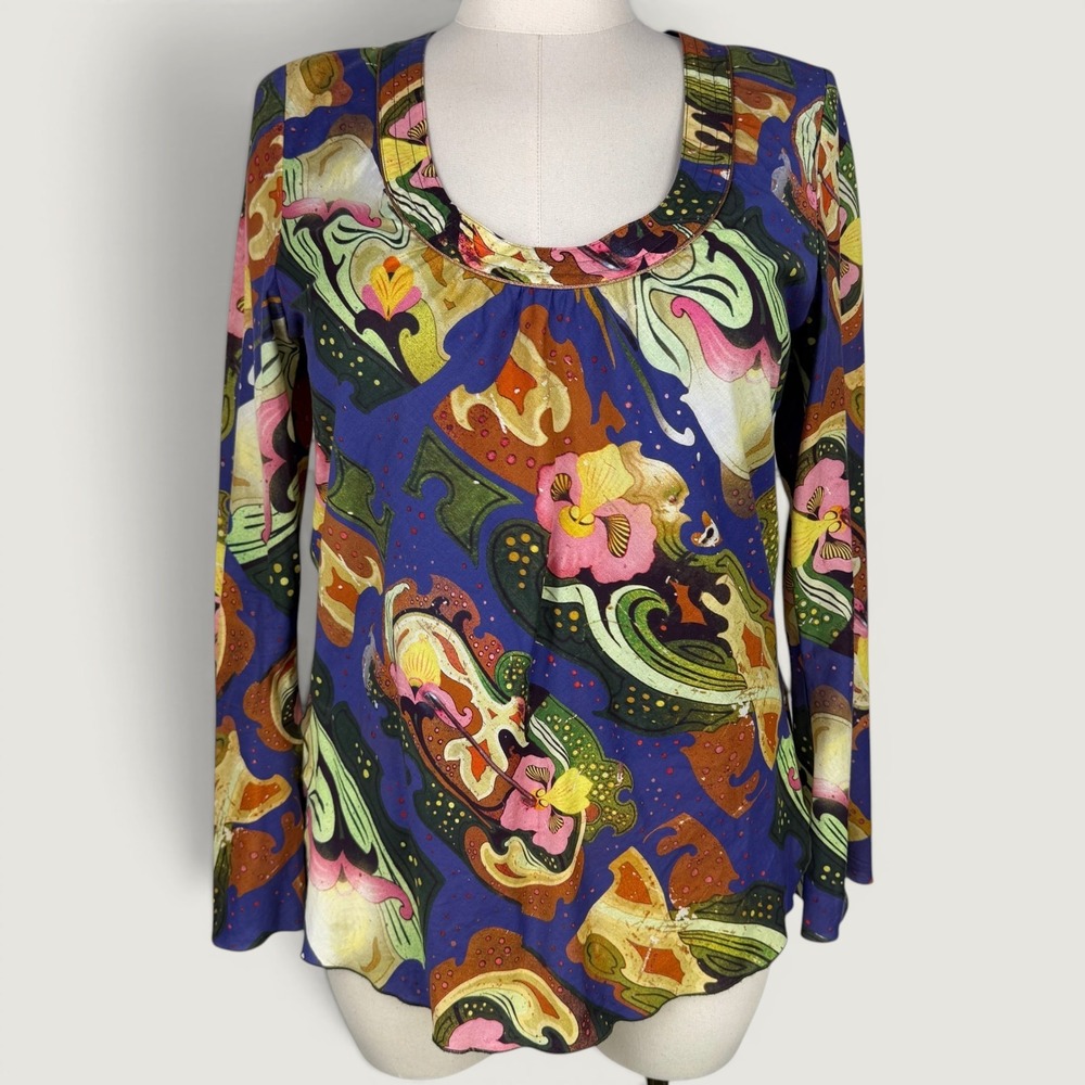 Y2K Oilily Psychedelic Floral Cotton Top Maximalist Art Teacher 42 Large